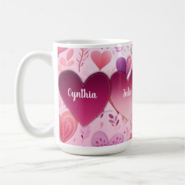 Familiengepatchte Herzen auf Muster mit Namen Kaffeetasse