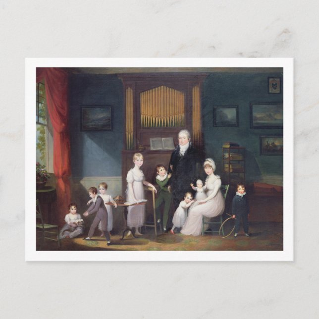 Familiengruppe im Inneren, c.1800 Postkarte (Vorderseite)