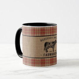 Familienhaus Kuh Red Kariert Burlap 2 Tone Tasse