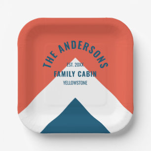 Familienhaus Personalisiert Name Red Navy Retro Pappteller