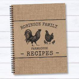 Familienhaus Rooster Hen Burlap Kraft Rezept Notizbuch