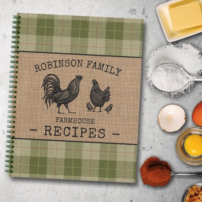 Familienhaus Rooster Hen Sage Kariertes Rezept Notizbuch (Several sizes and inside page designs to choose from)