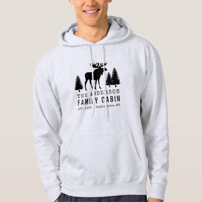 Familienhaus Rustikale Elchenkiefern Silhouette Hoodie (Vorderseite)