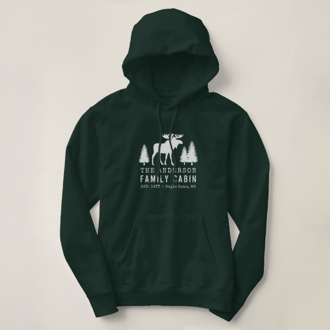 Familienhaus Rustikale Elchenkiefern Silhouette Hoodie (Design vorne)