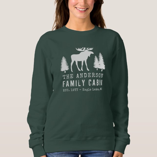 Familienhaus Rustikale Elchenkiefern Silhouette Sweatshirt (Vorderseite)