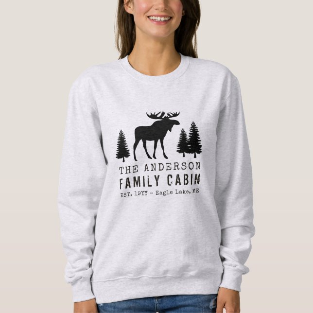 Familienhaus Rustikale Elchenkiefern Silhouette Sweatshirt (Vorderseite)