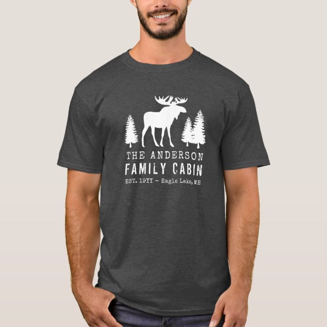 Familienhaus Rustikale Elchenkiefern Silhouette T-Shirt (Vorderseite)