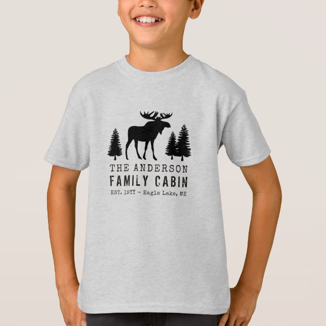 Familienhaus Rustikale Elchenkiefern Silhouette T-Shirt (Vorderseite)