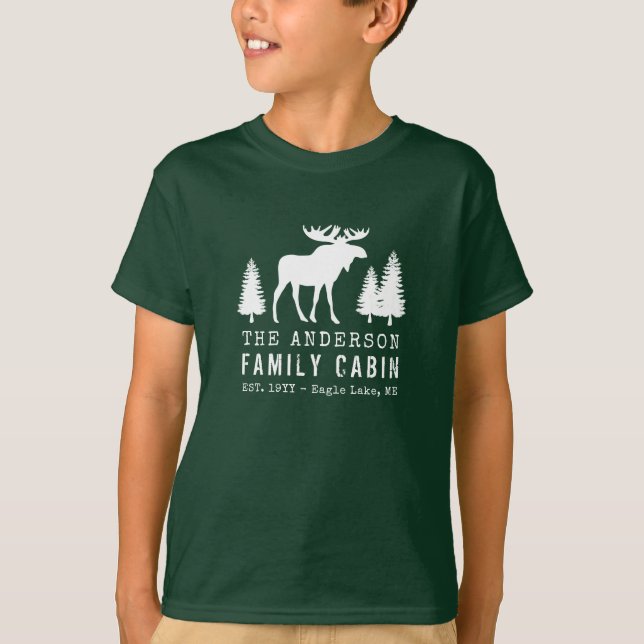 Familienhaus Rustikale Elchenkiefern Silhouette T-Shirt (Vorderseite)