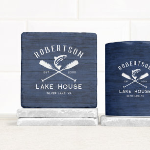 Familienhaus Rustikales Navy Blue Wood Steinuntersetzer