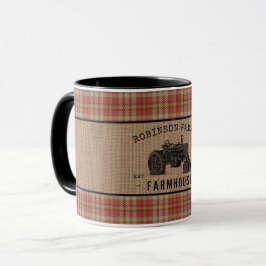 Familienhaus Tractor Red Kariert Burlap 2 Tone Tasse