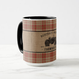 Familienhaus Tractor Red Kariert Burlap Big Tasse
