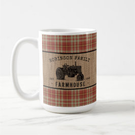 Familienhaus Tractor Red Kariert Burlap Large Kaffeetasse