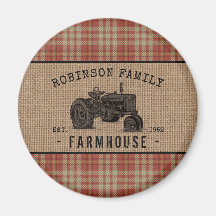 Familienhaus Tractor Red Kariert Burlap Round