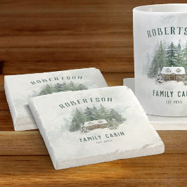 Familienhaus Wasserfarbener Winter Pine Forest Steinuntersetzer