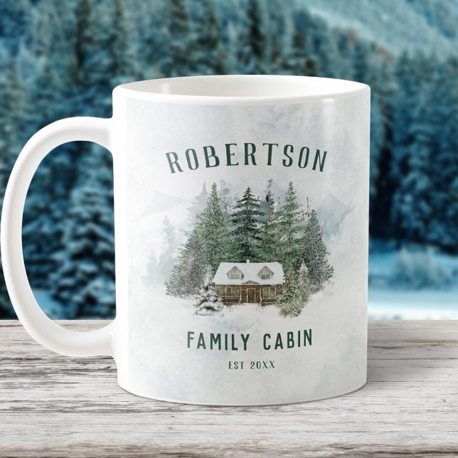 Familienhaus Winter Pine Forest Personalisiert Kaffeetasse (Von Creator hochgeladen)