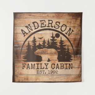 Familienhausname personalisiert rustikal Holz Wandteppich