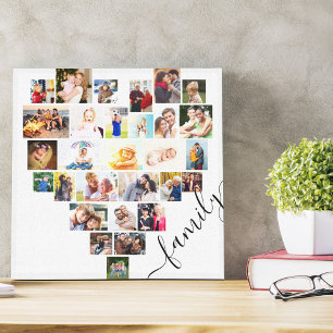 Familienherz Foto Collage Kleines Quadrat Weiß Leinwanddruck
