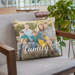 Familienherz Schrift Foto Weiße Schrift Kissen