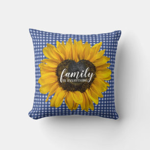 Familienherz Sonnenblume auf Gingham Kissen