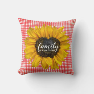 Familienherz Sonnenblume auf Gingham Kissen