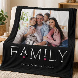 Familienherz-Typografie Schwarzes Foto Fleecedecke