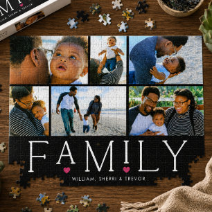 Familienherz-Typografie Schwarzes Foto Puzzle