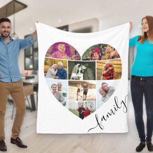 Familienherzförmige 9-Foto-Collage Weiß Fleecedecke