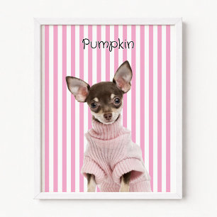 Familienhund-Foto mit rosa und weiß gestreiftem Hi Poster