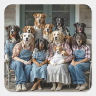 Familienhund-Porträt Quadratischer Aufkleber