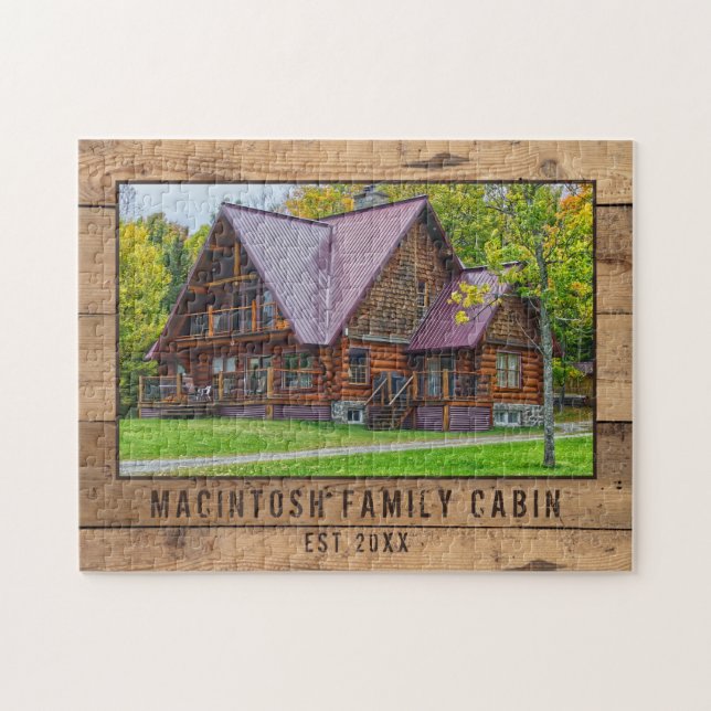 Familienhütte Foto Rustikale Waldbäume Puzzle (Horizontal)