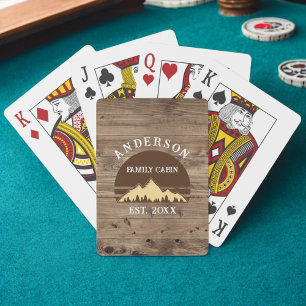 Familienhütte Rustikal Retro Bäume Familienname Spielkarten