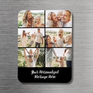 Familienindividuelle schwarze 6-Foto-Collage Text  Magnet