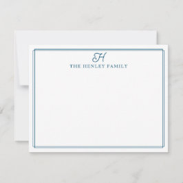 Familieninitial Blau Rand Monogramm Briefpapier Mitteilungskarte