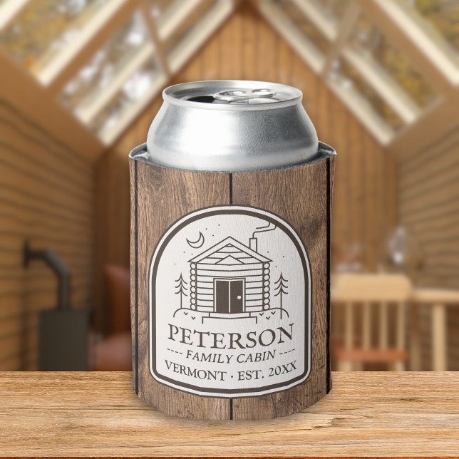 Familienkabine Rustikale Holzdekoration Personalis Dosenkühler (Family Cabin Rustic Custom Personalized Can Cooler - Retro Wood Aesthetic Decor for Cabin)