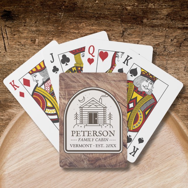 Familienkabine Rustikale Holzdekoration Personalis Spielkarten (Personalized Custom Family Cabin Playing Cards Wood Rustic)