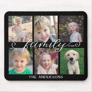 Familienkalligraphie   6 FotoCollage Black Mousepad