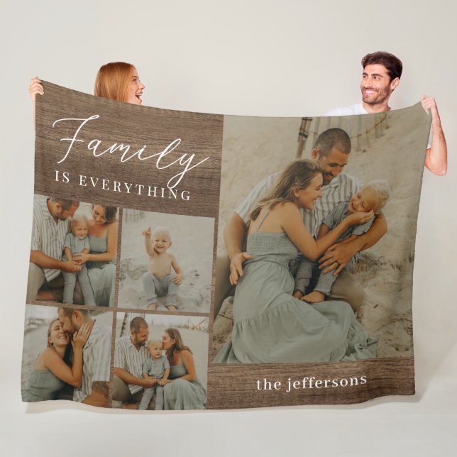 Familienkollage Rustikale Moderne Personalisierte  Fleecedecke (Beispiel)