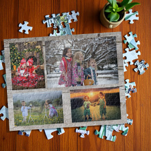 Familienkollektion 4 Fotos aus rustikalem Holz Puzzle