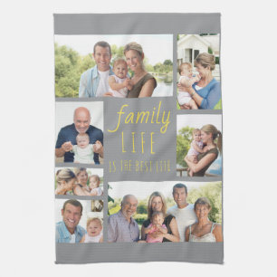Familienleben ist das beste Leben Grau Gelb 7 Foto Geschirrtuch