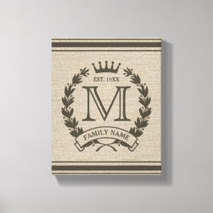 Familienlogo mit Monogramm auf Leinwand im Jute-Lo