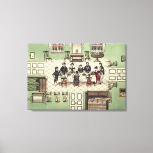 Familienmahlzeit von einer Zeitschrift geschrieben Leinwanddruck