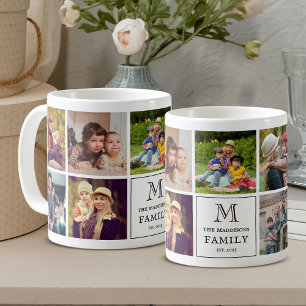 Familienmonogramm 9 Foto-Collage und benutzerdefin Kaffeetasse