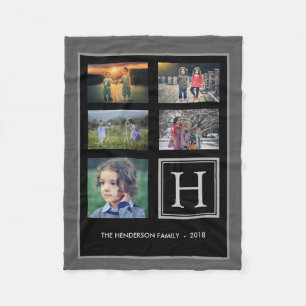 Familienmonogramm-Fotocollage dunkelgrau Fleecedecke