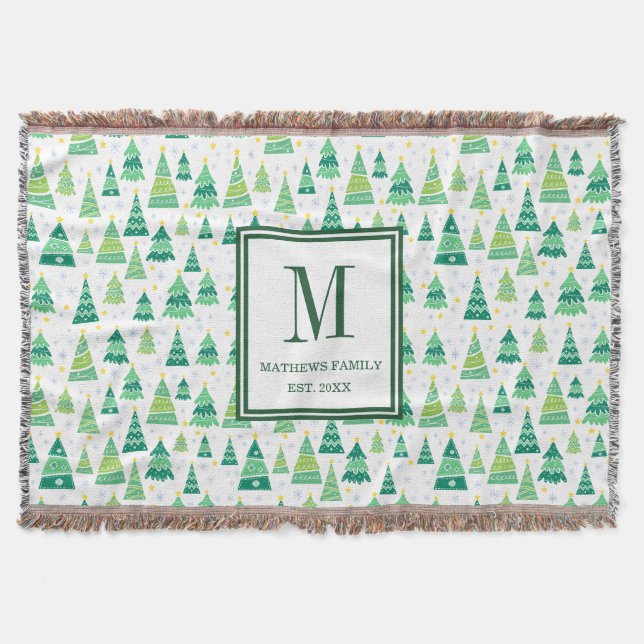 Familienmonogramm Initial Weihnachtsbaum Muster Decke (Vorderseite)