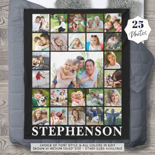 Familienname 25 Foto Collage Black Fleecedecke