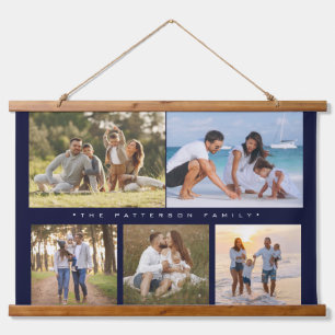 Familienname 5 Foto Collage Einfache Moderne Wandteppich Mit Holzrahmen