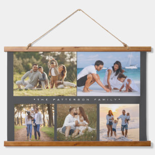 Familienname 5 Foto Collage Einfache Moderne Wandteppich Mit Holzrahmen