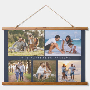 Familienname 5 Foto Collage Einfache Moderne Wandteppich Mit Holzrahmen