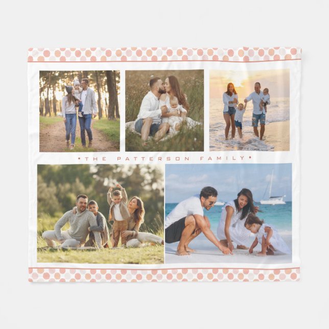 Familienname 5 Foto Collage Pink Girly Modern Fleecedecke (Vorderseite (Horizontal))
